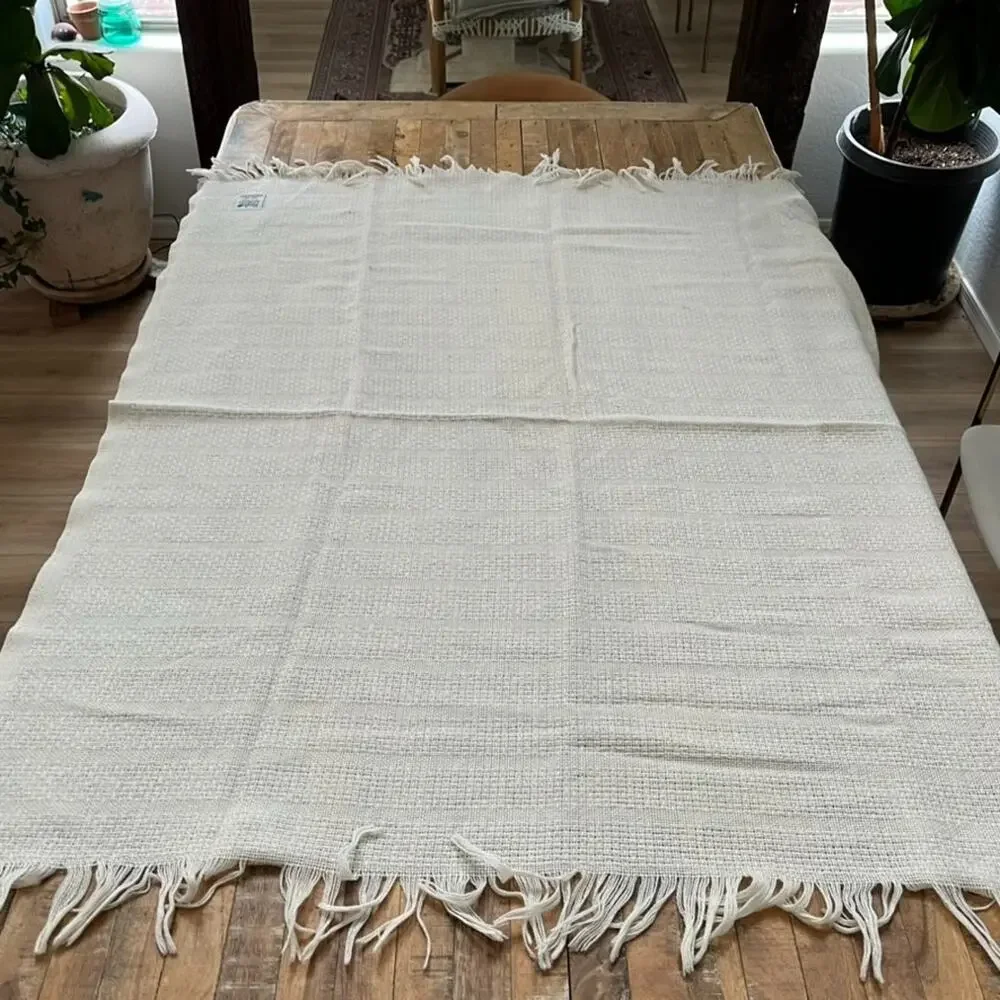 Faribo Waffle Knit Wool Blend Throw Blanket Cream Embroidered Floral Heart 53x49